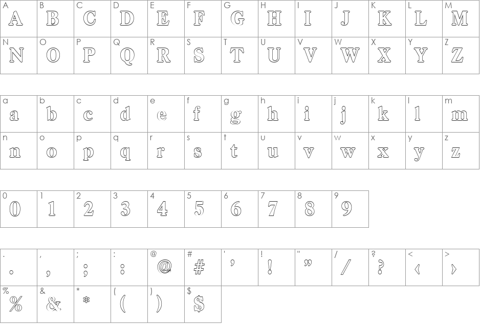 WesleyBeckerOutline-ExtraBold font character map preview