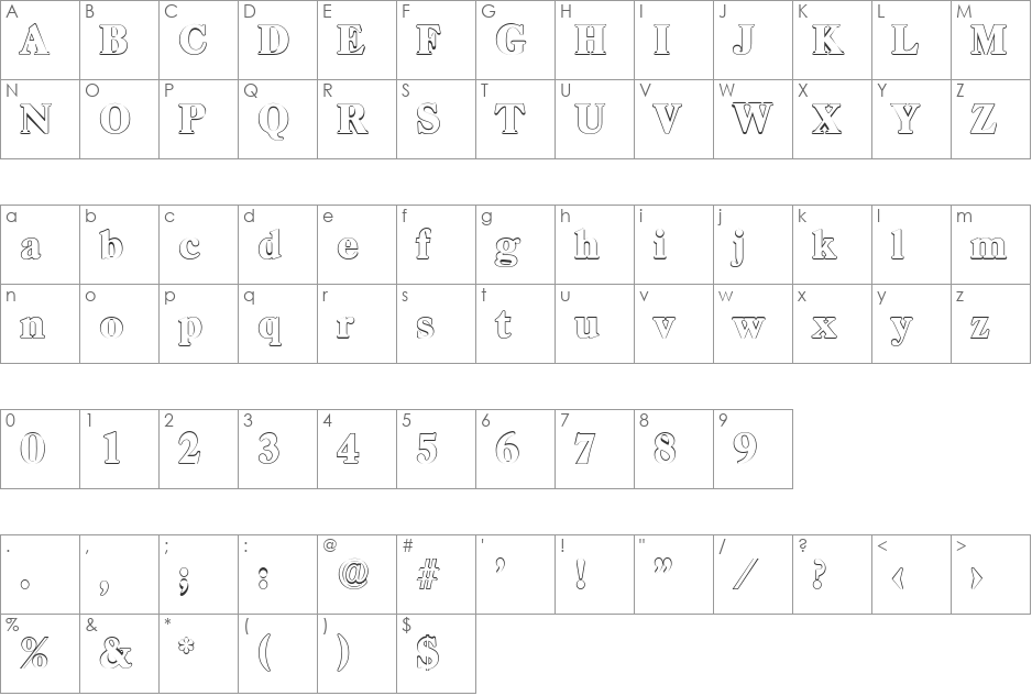 WesleyBeckerOutline-Heavy font character map preview