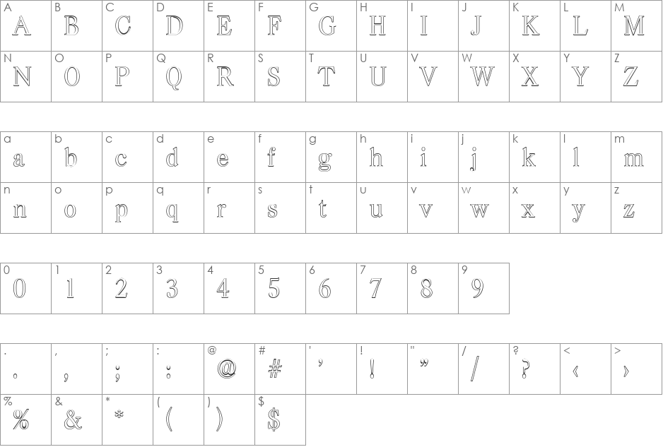 WesleyBeckerOutline-Light font character map preview