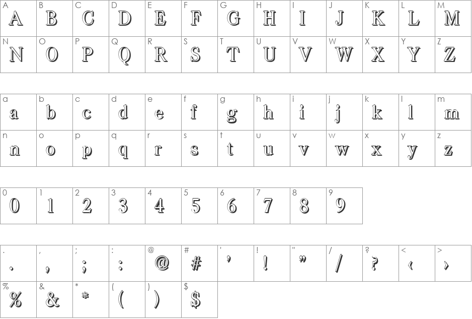 WesleyBeckerShadow font character map preview