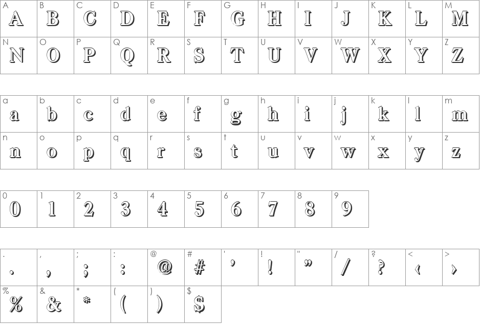 WesleyBeckerShadow font character map preview