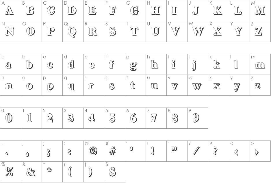 WesleyBeckerShadow-Heavy font character map preview