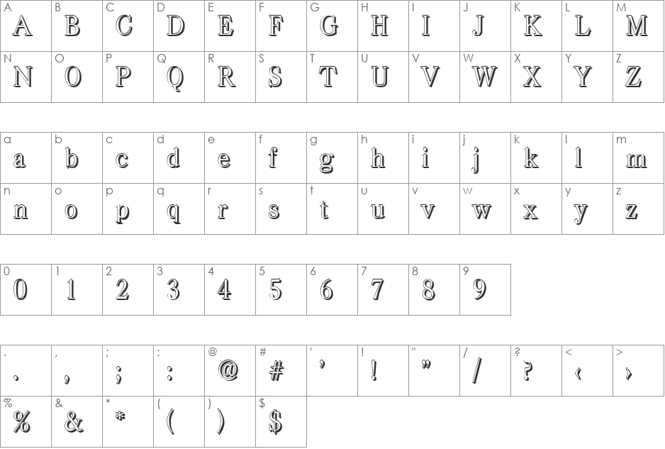 WesleyBeckerShadow-Light font character map preview