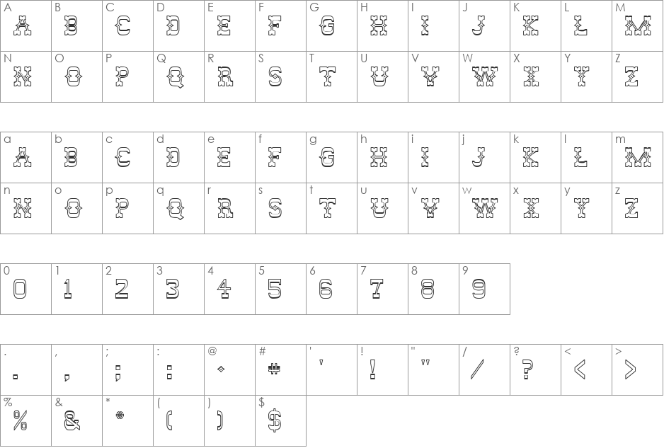 West East StO font character map preview