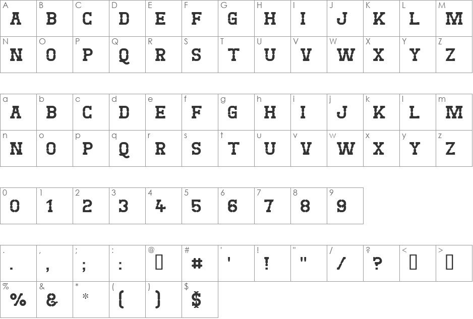 West Test font character map preview