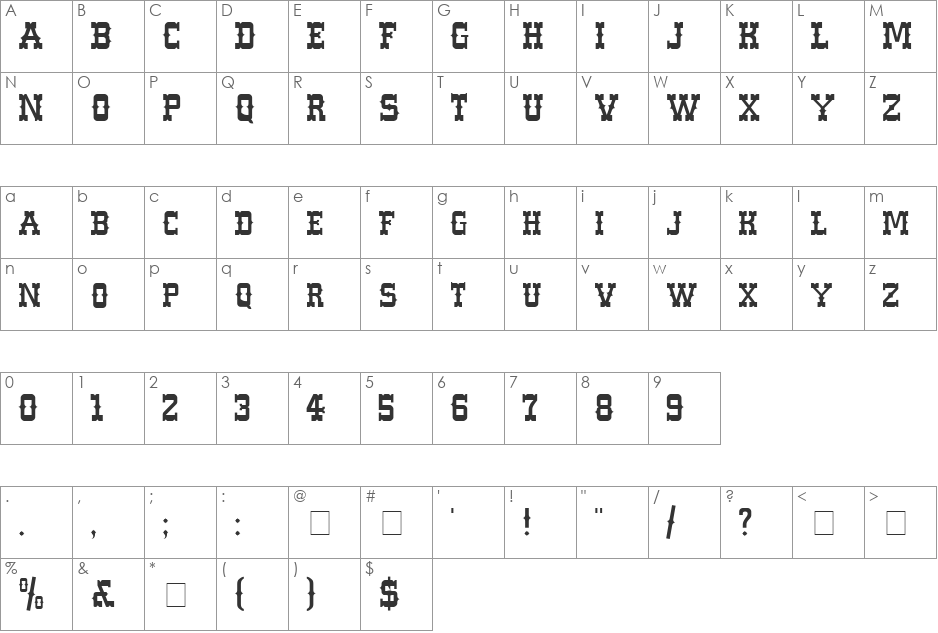 WesterlandC font character map preview