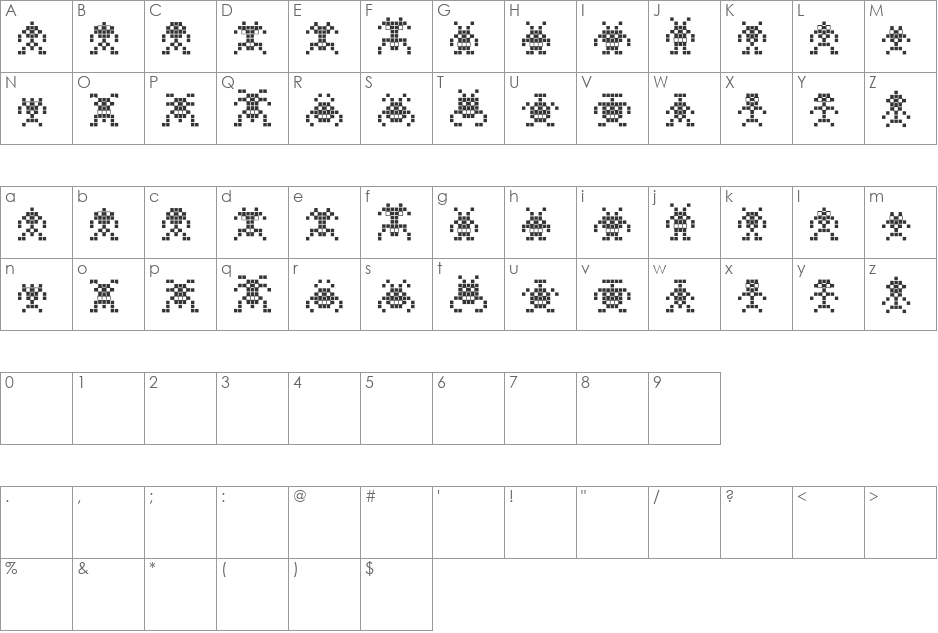 Binary Soldiers font character map preview