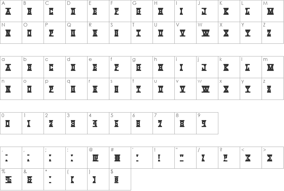 Western Rail Leftalic font character map preview