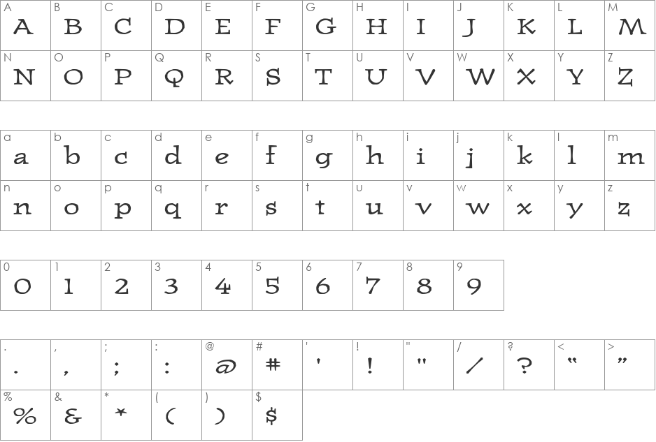 WesternPressExpandedSSK font character map preview