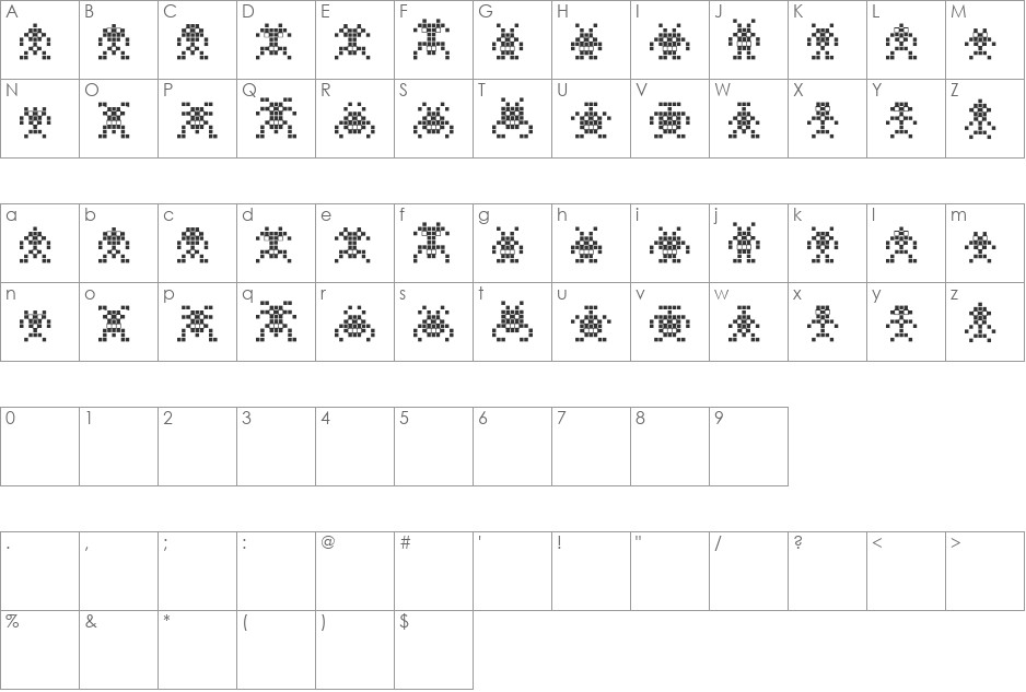 Binary SoldiersII font character map preview