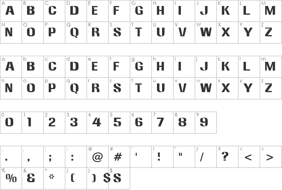 Westinghouse font character map preview