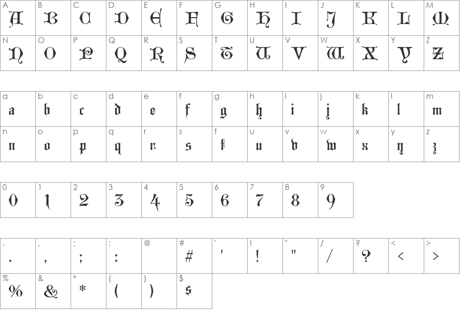 WestminsterGothic font character map preview
