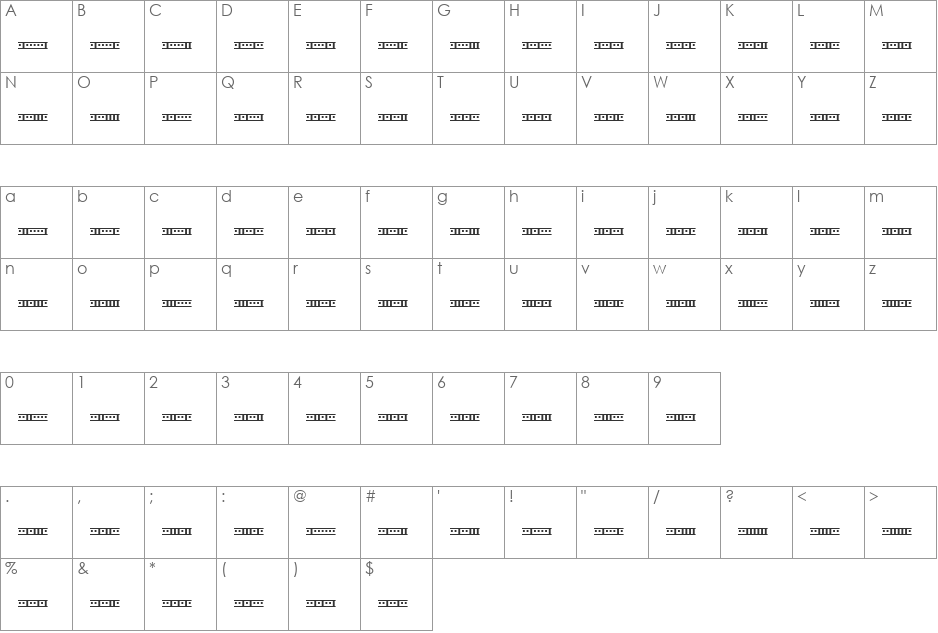 Binary X CHR BRK font character map preview