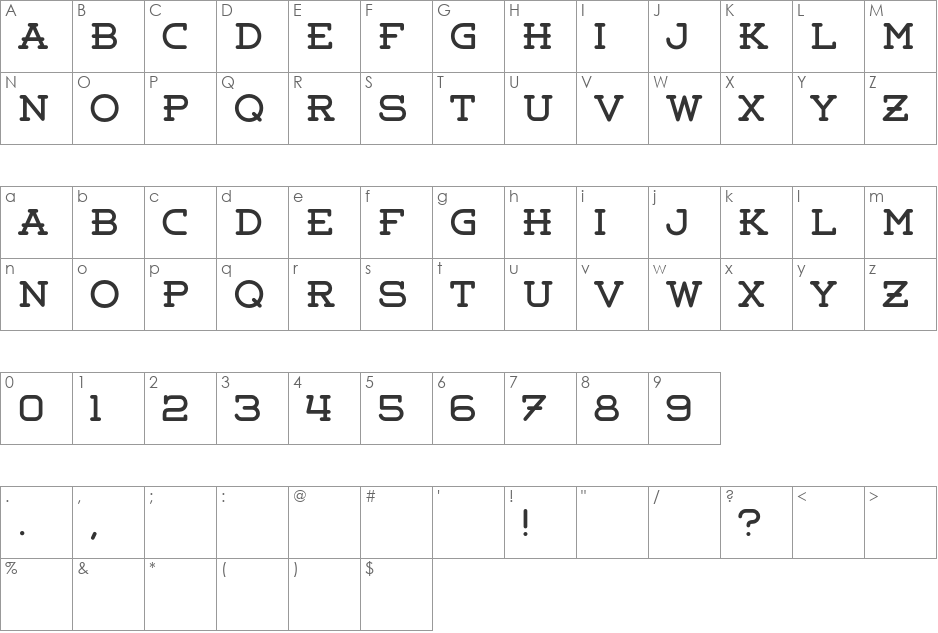Weston Free font character map preview