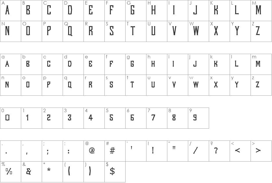 WestWind Centered font character map preview