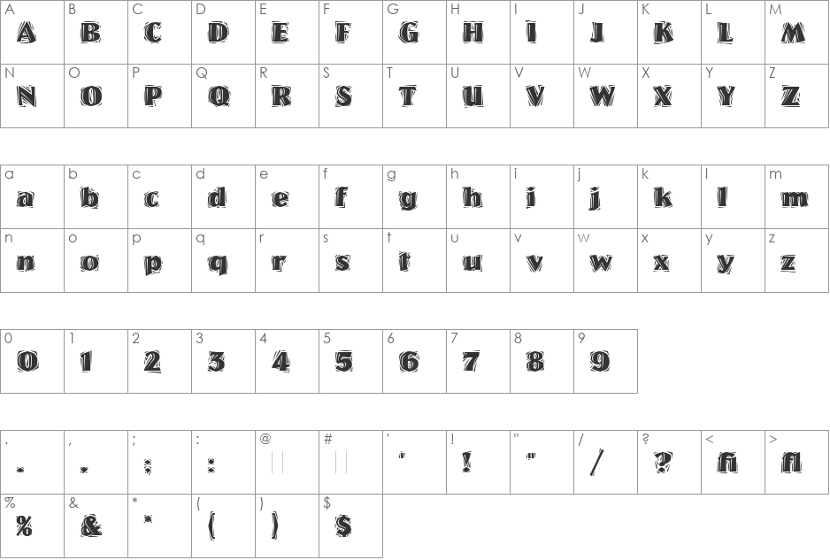 Westwood LET font character map preview
