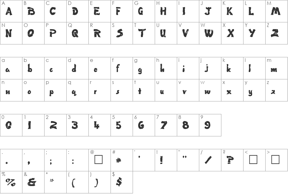 Wet Paint font character map preview