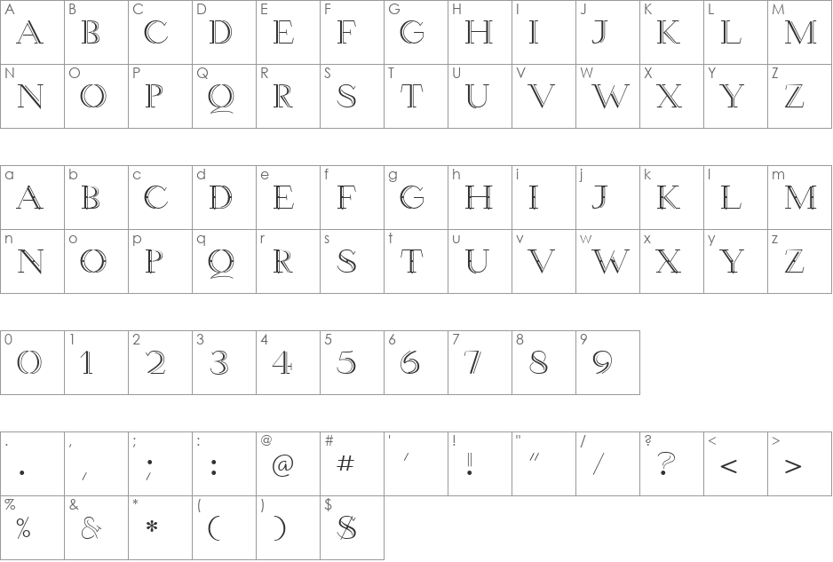 Wetetque font character map preview