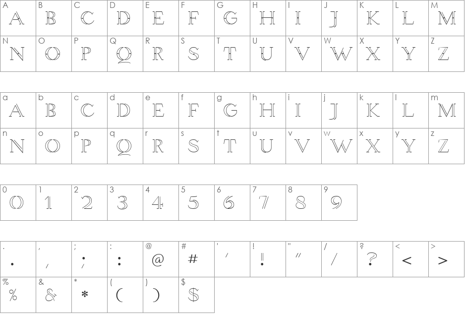 Wetetque font character map preview