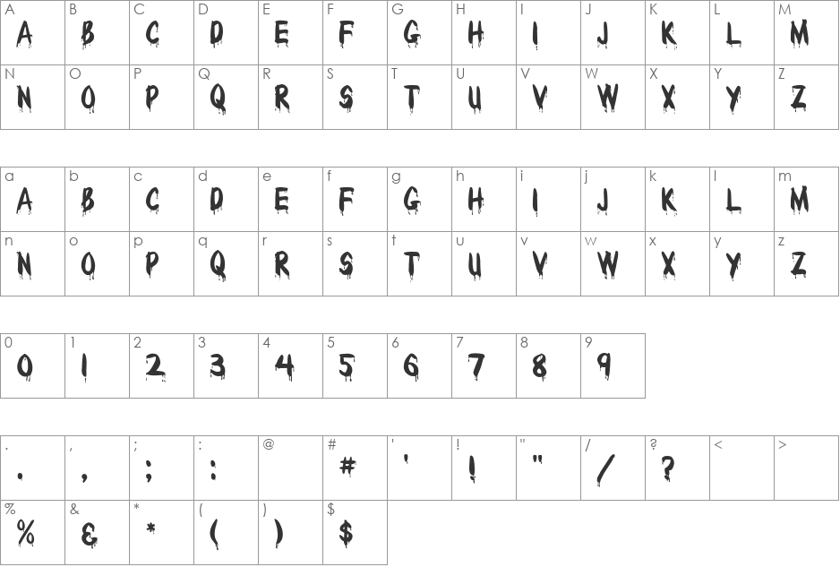 WetPaint font character map preview