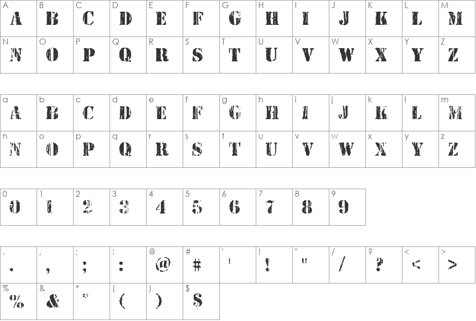Wetworks font character map preview