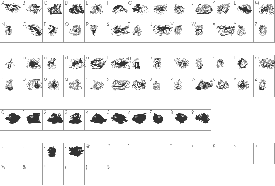 WetWorld font character map preview