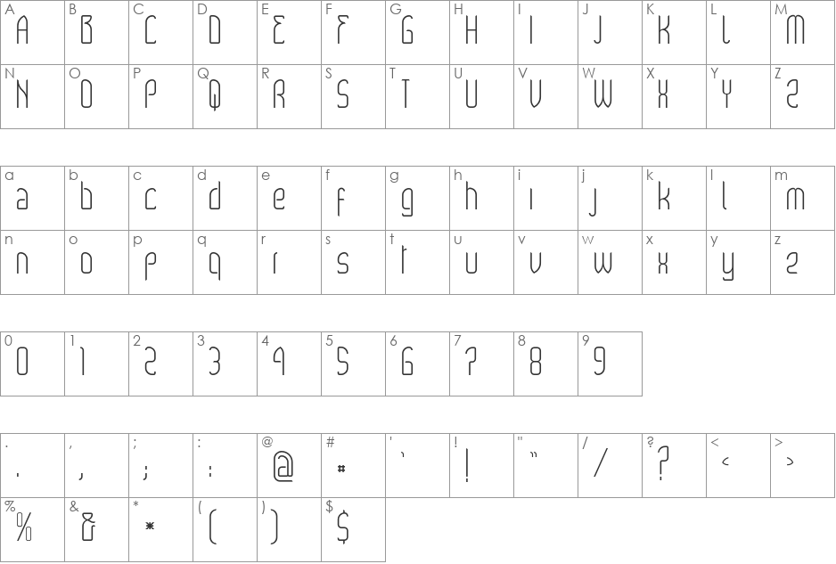 Wex font character map preview