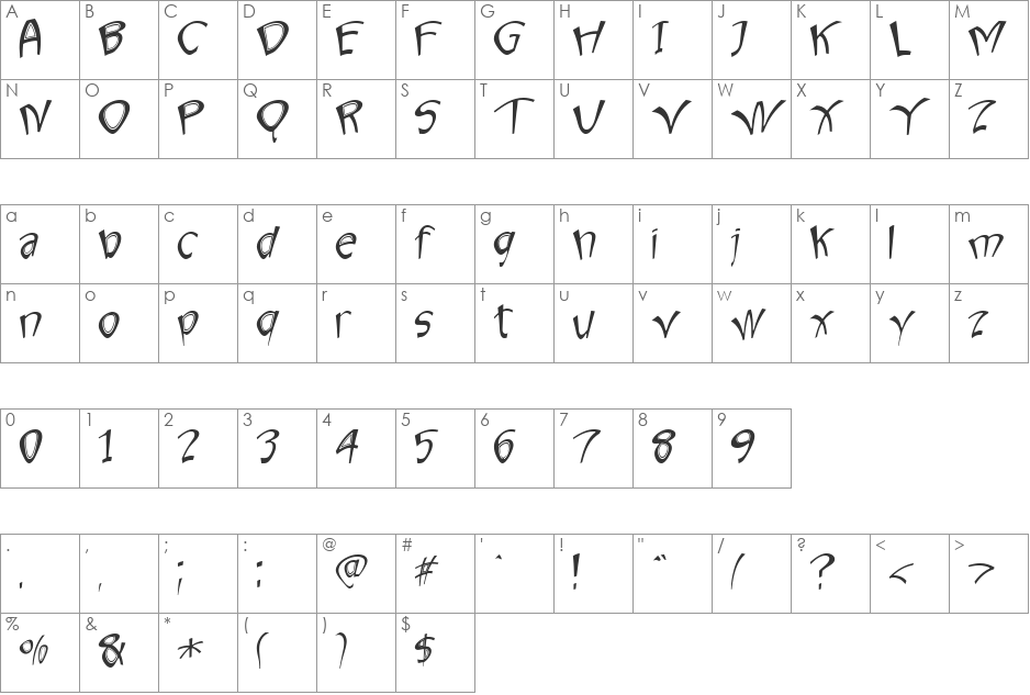 Bing Bang Boom font character map preview