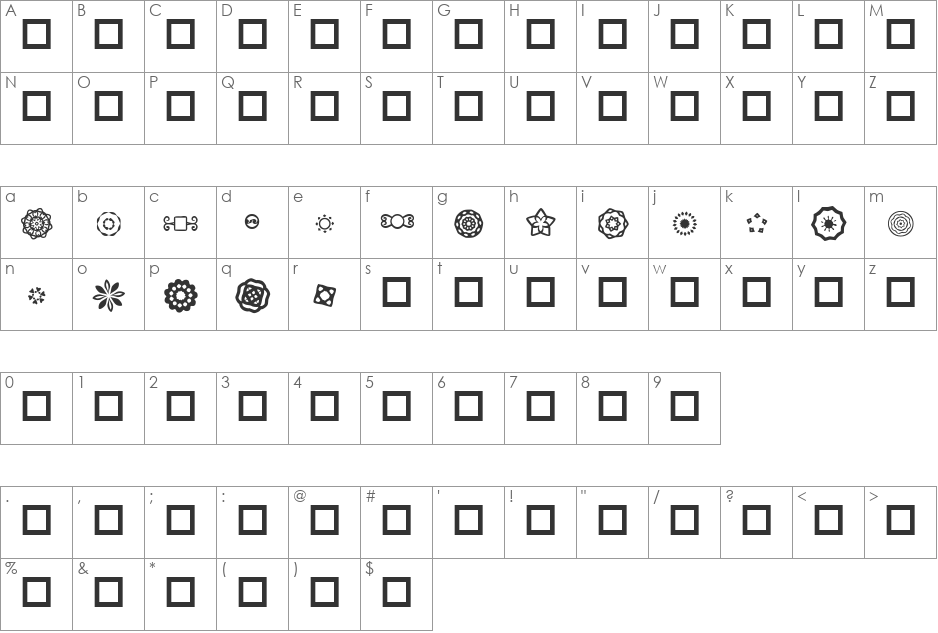 WE_embellishments_One font character map preview