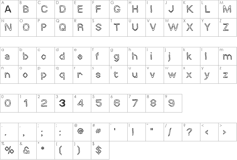 WhallyWhilly font character map preview