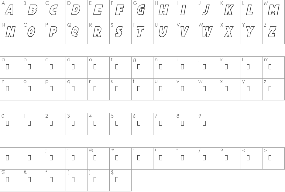Wham! font character map preview