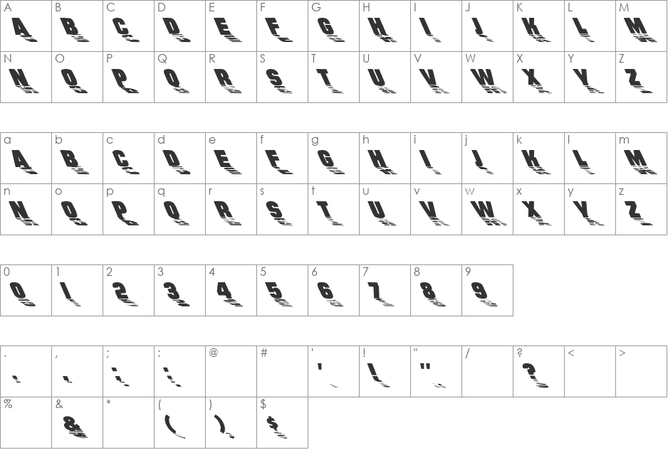 Wharmby Extreme Lefti font character map preview