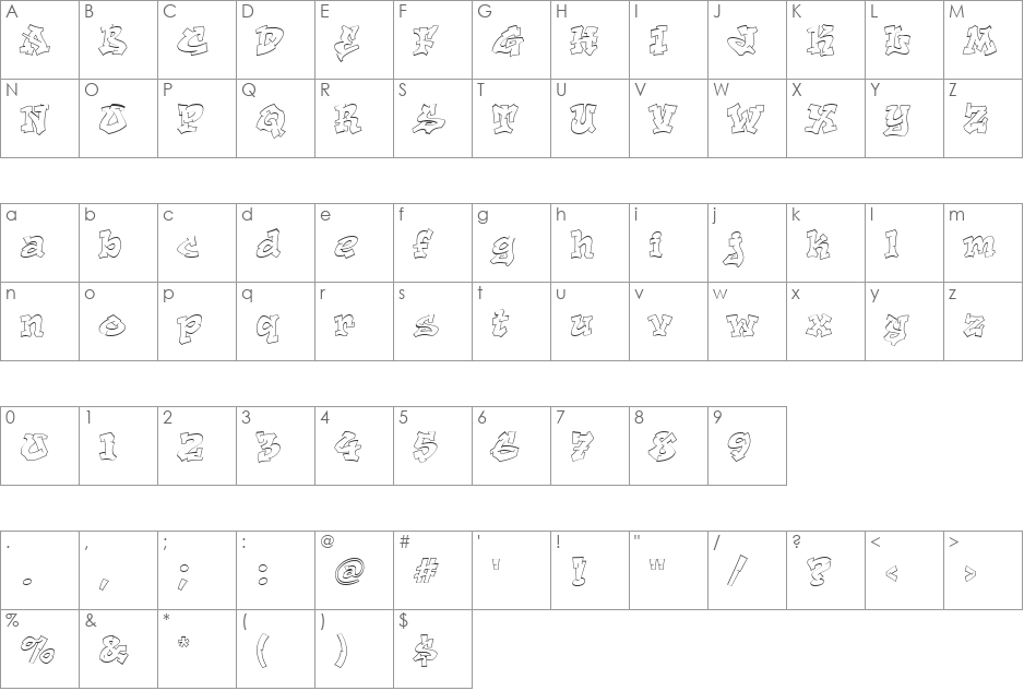Aerosol font character map preview