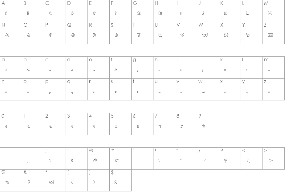 What A Pity font character map preview