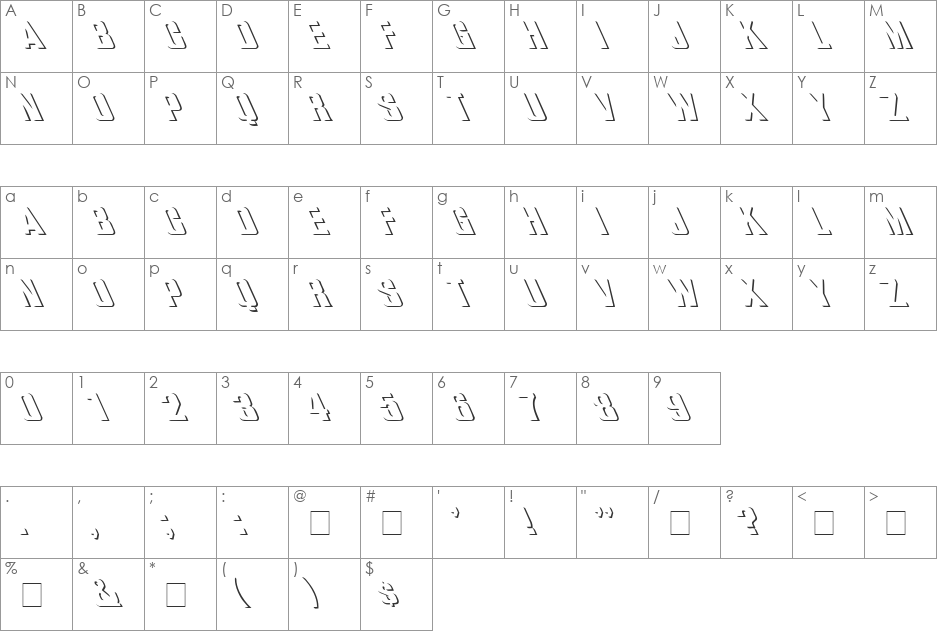 What A-Relief Extreme Lefti font character map preview