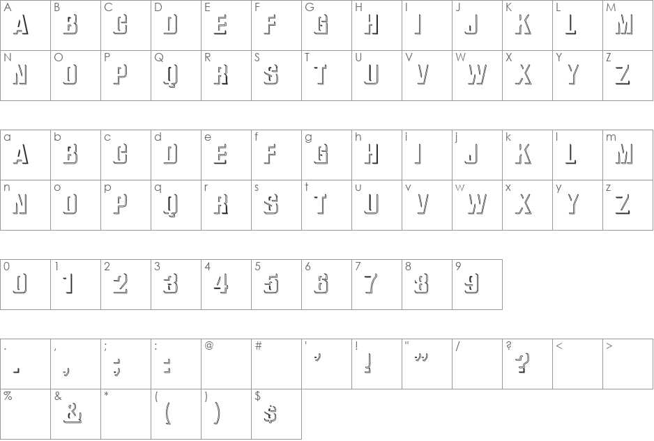 WhatA-Relief Hollow font character map preview