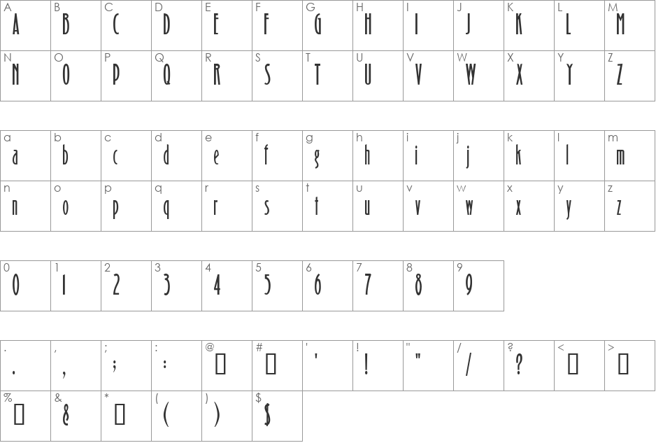 Binner font character map preview