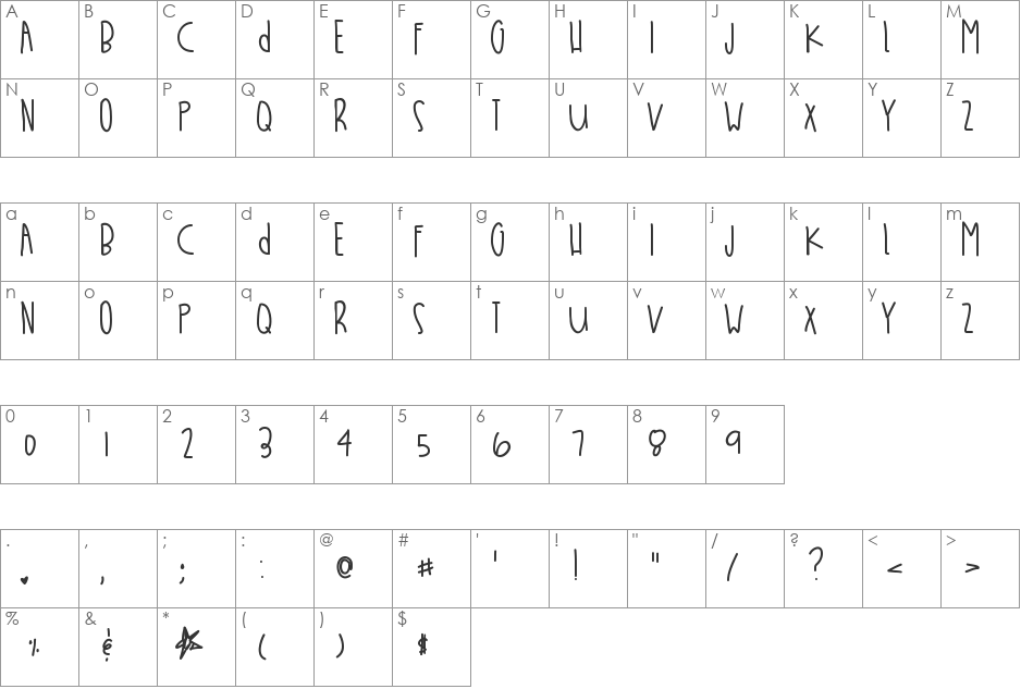 WhatchuThinkBabe font character map preview