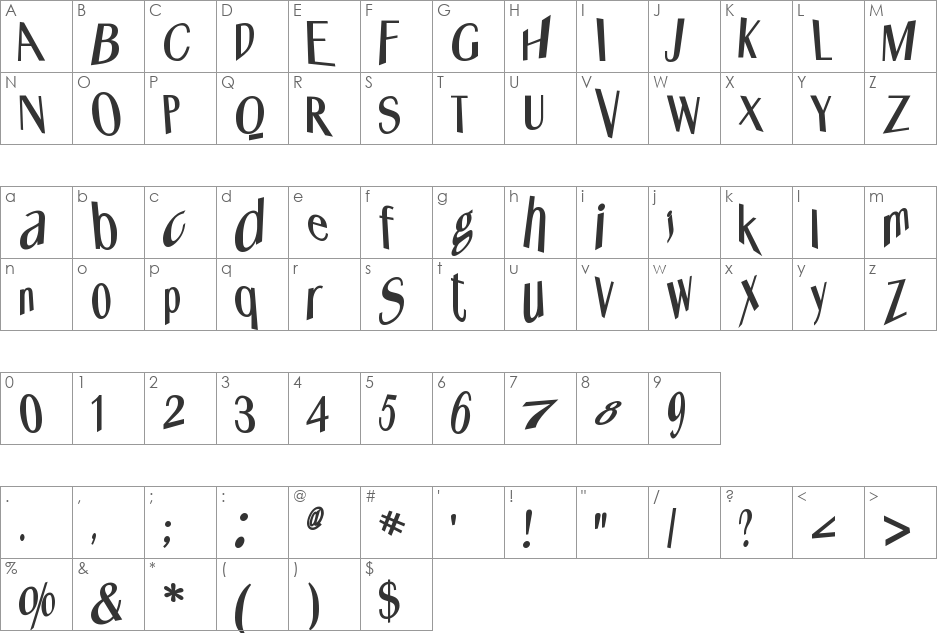 WhatsHappened font character map preview