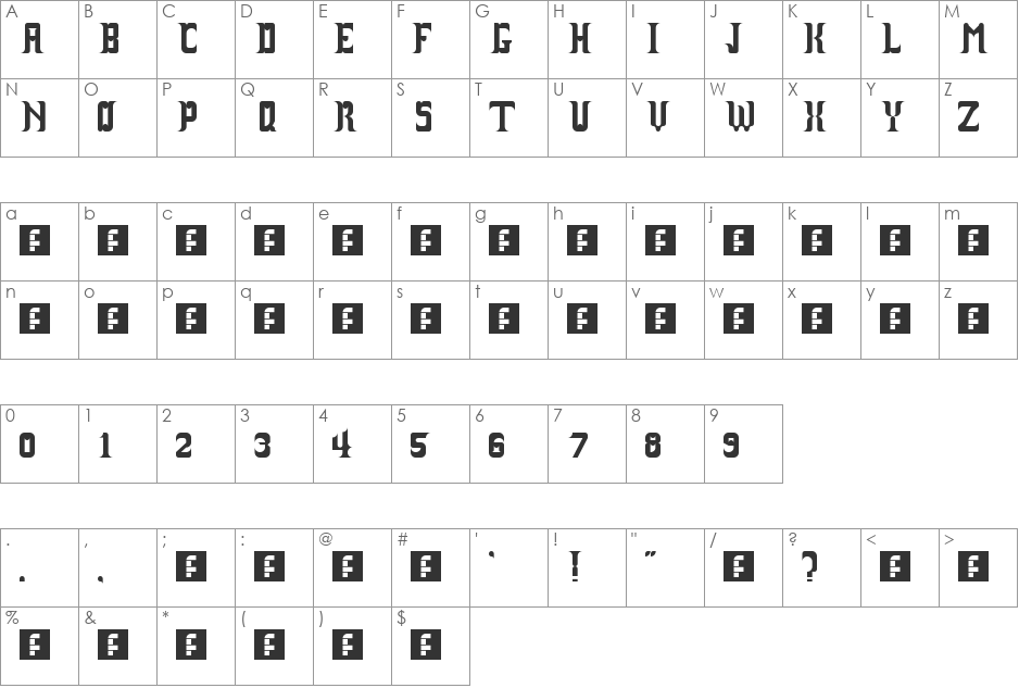 Wheatland font character map preview