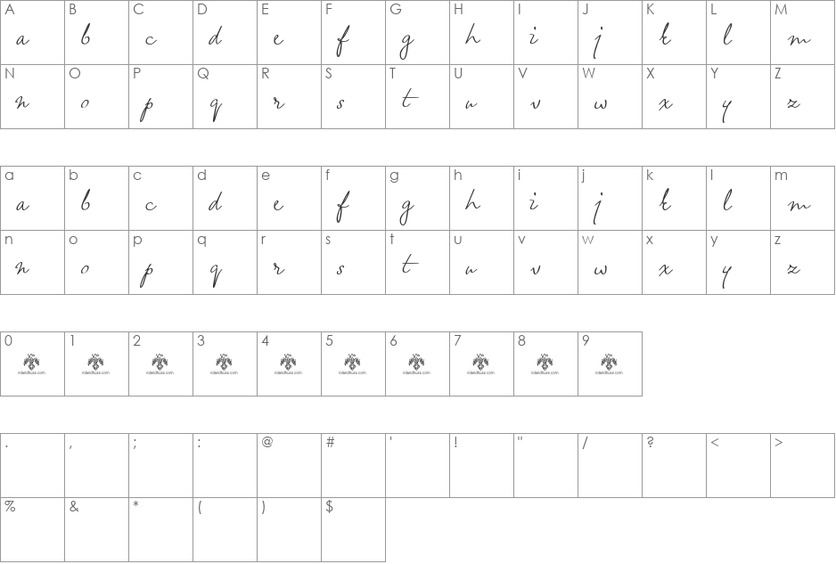 wheatland-demo font character map preview