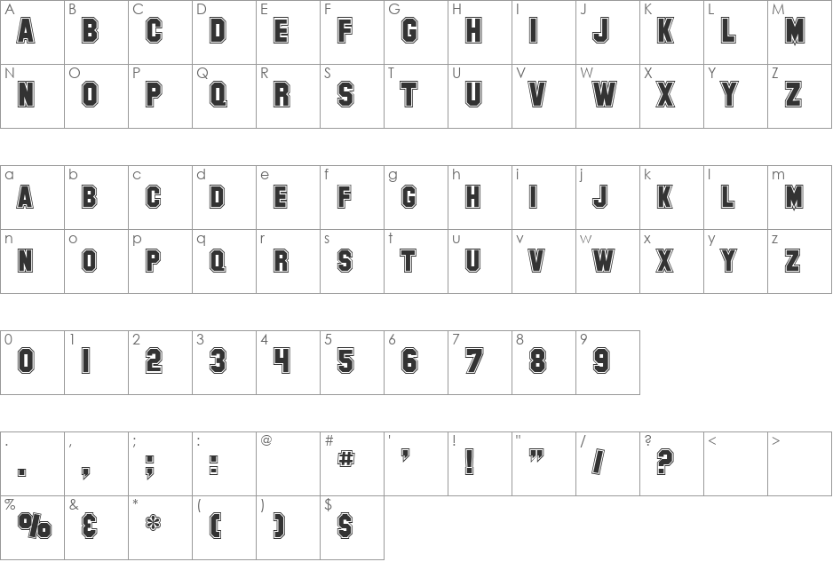 Wheelish Younky font character map preview