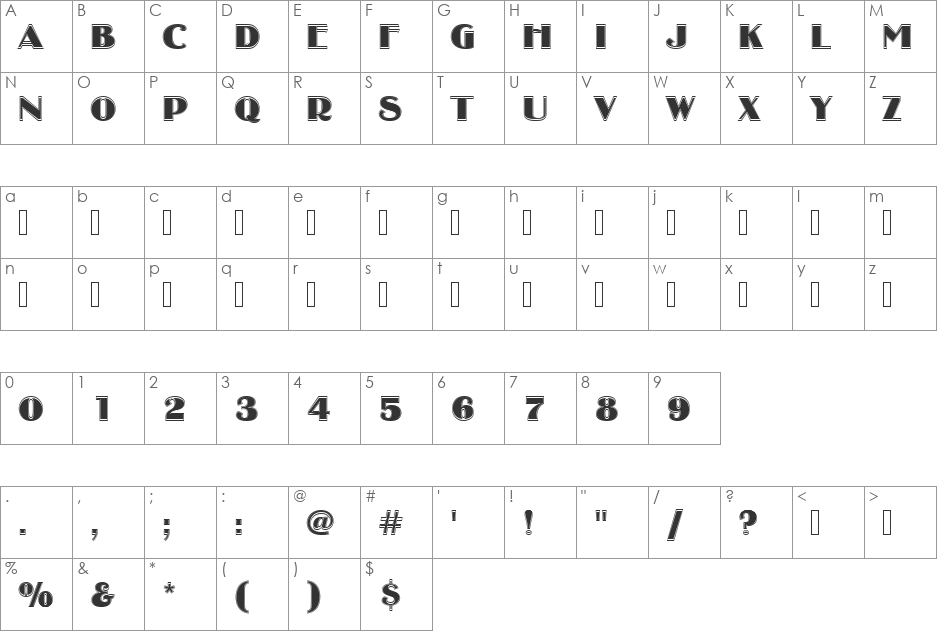 BinnerDIn1 font character map preview