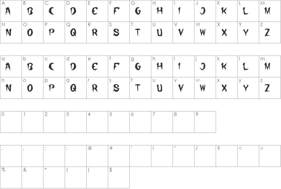 where wolf font character map preview