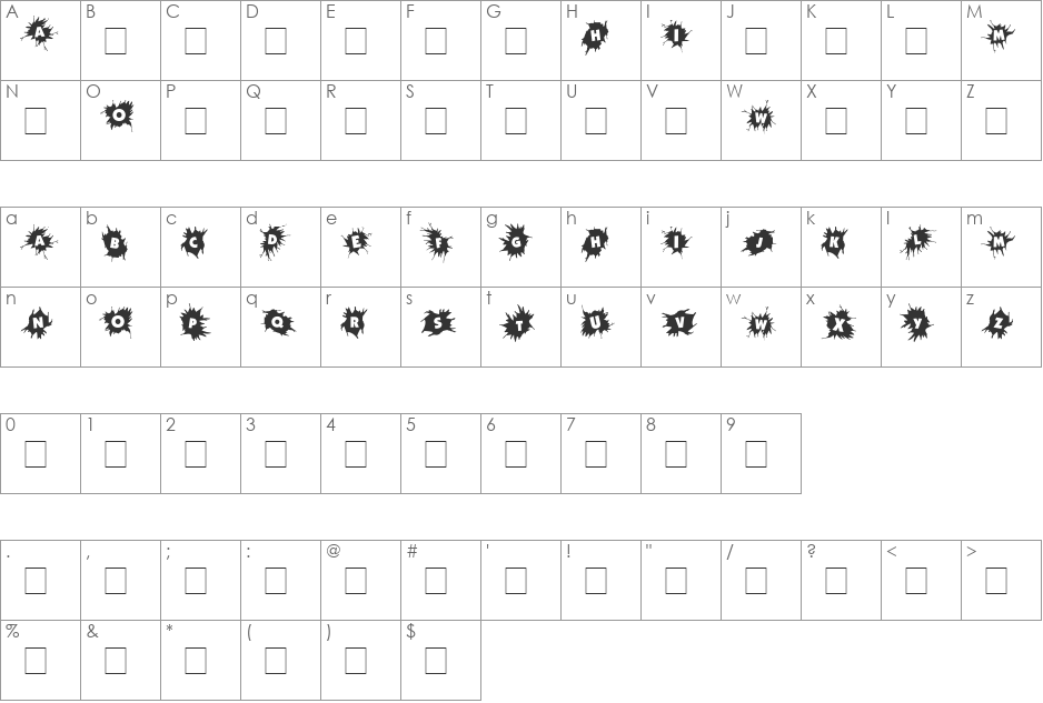 WhereCracksAppear font character map preview