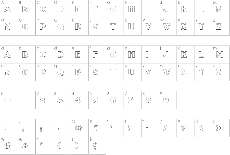BinnerOutP font character map preview