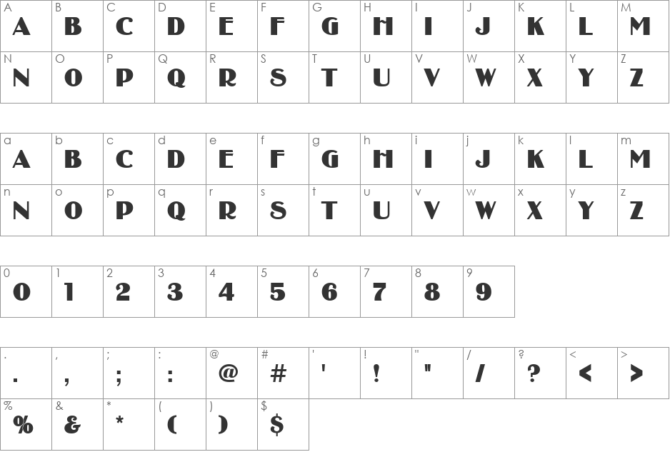 BinnerP font character map preview