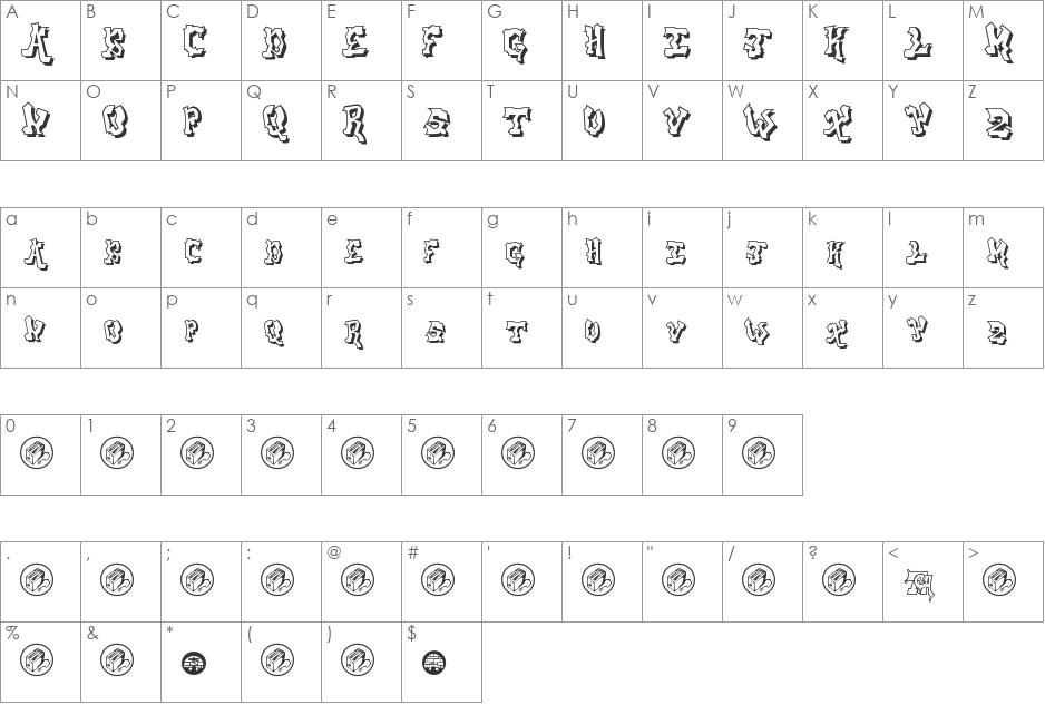 aerosol menace font character map preview