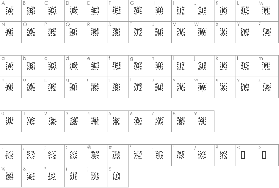 Whim font character map preview