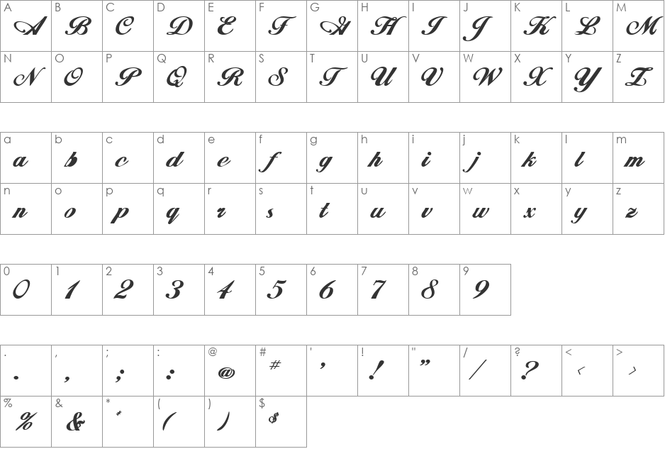 Whimsi Script SSK font character map preview